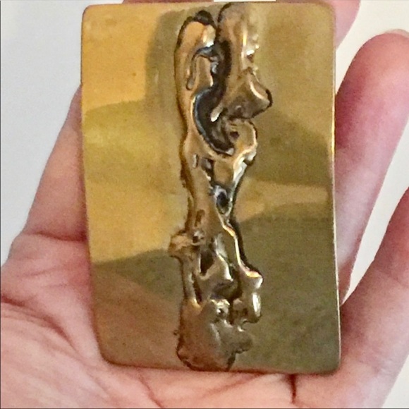SOLID Brass Brutalist Style Zeke & Marty Artisan Made Belt Buckle - Picture 3 of 6